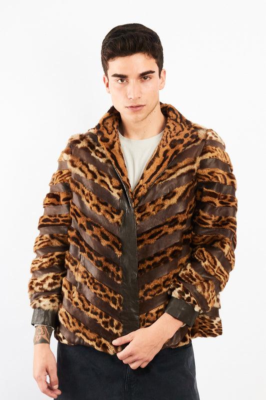 Vintage Leather Leopard Natural Fur Jacket (M/L)