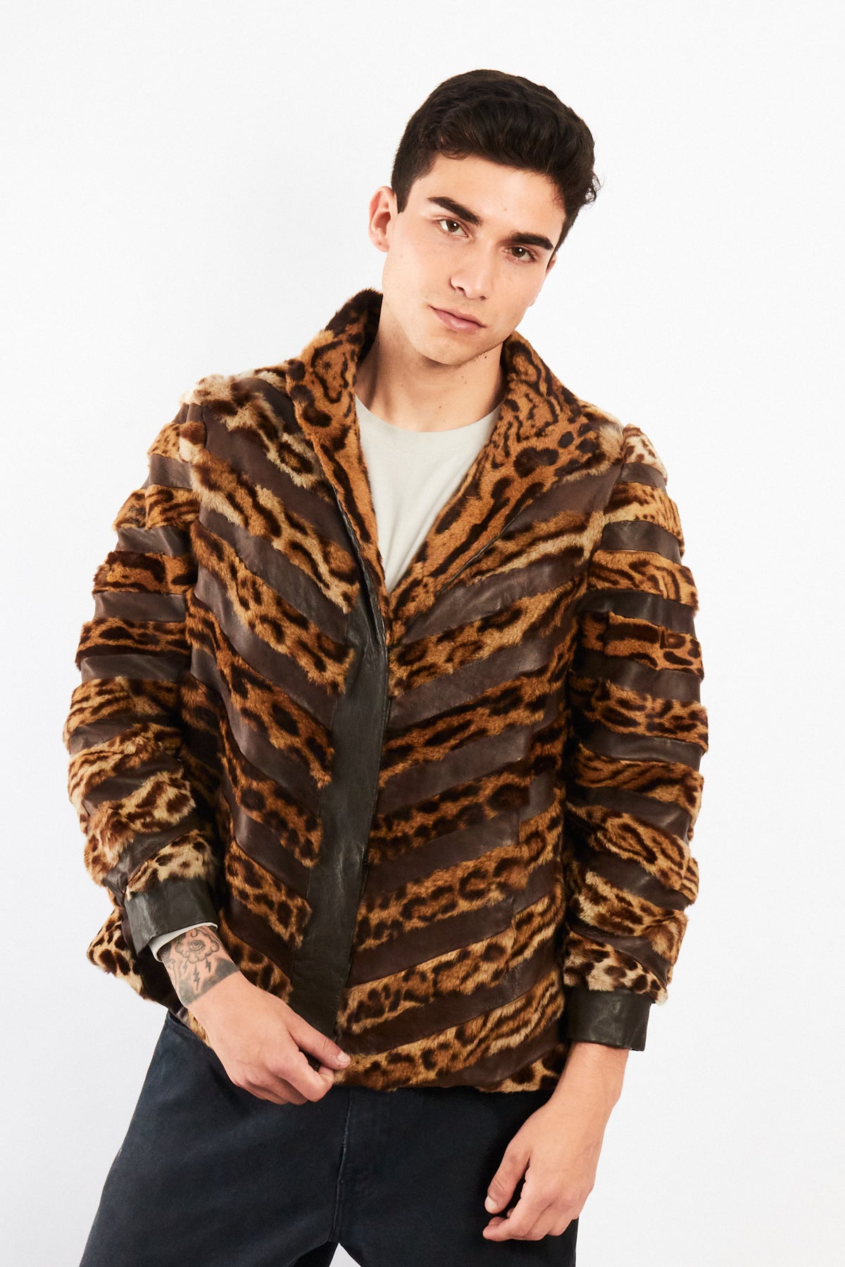 Vintage Leather Leopard Natural Fur Jacket (M/L)