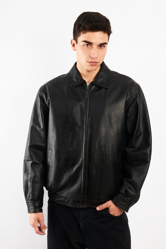 2000 Vintage St Jhon Bay Black Leather Harrington (M/L)