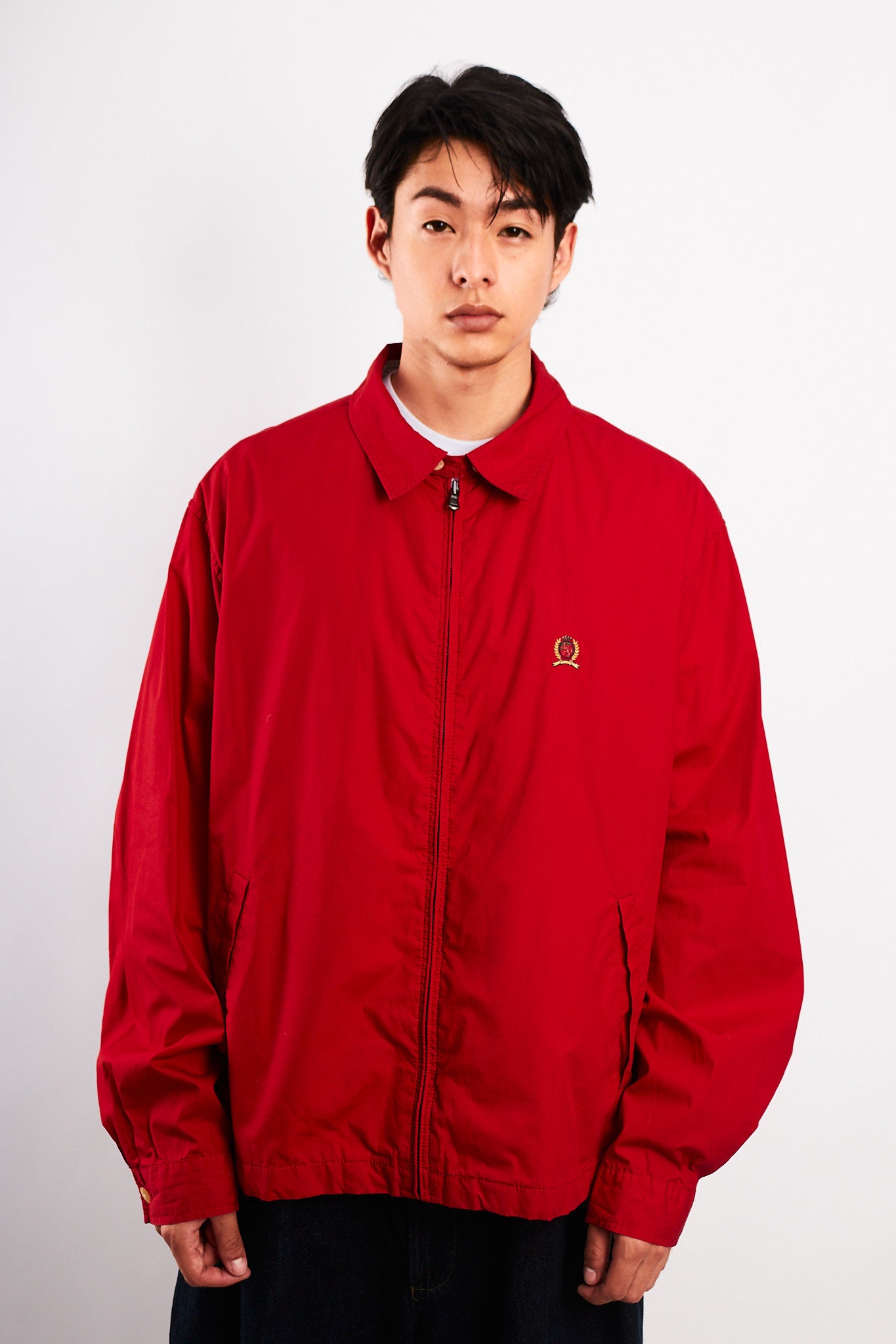 1990 Vintage Tommy Hilfiger Lion's Emblen Crimson Red Harrington (L/XL)