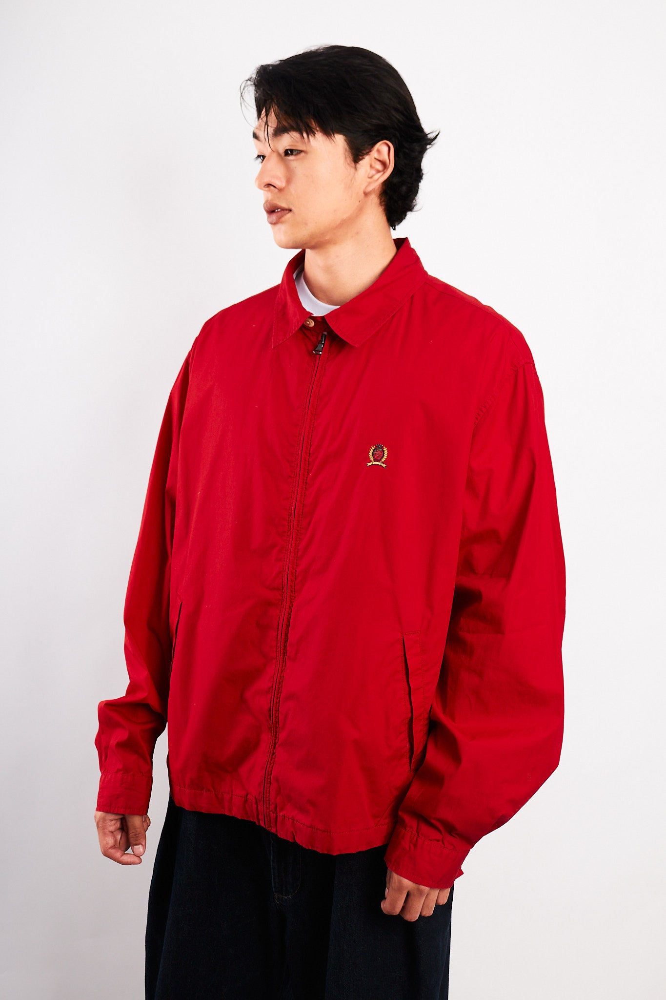 1990 Vintage Tommy Hilfiger Lion's Emblen Crimson Red Harrington (L/XL)