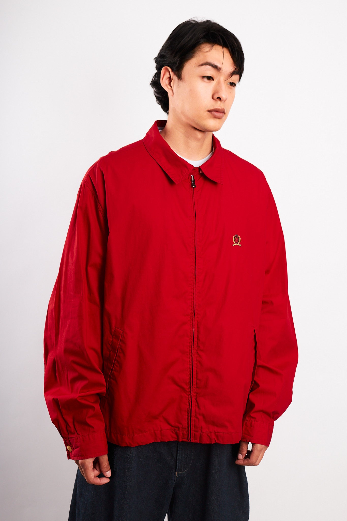 1990 Vintage Tommy Hilfiger Lion's Emblen Crimson Red Harrington (L/XL)