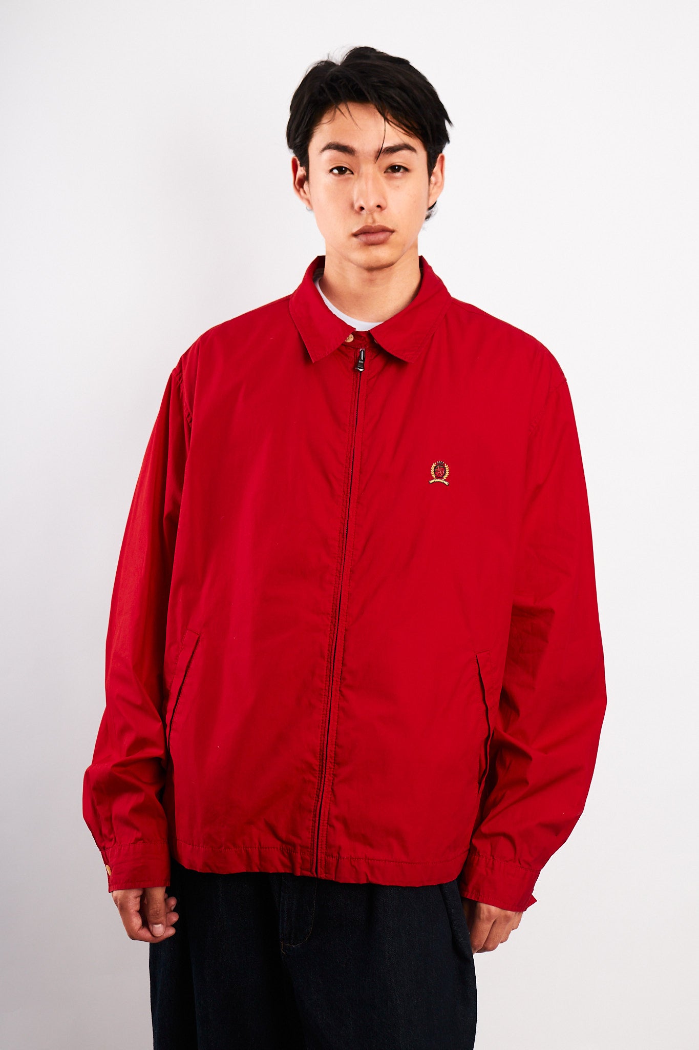 1990 Vintage Tommy Hilfiger Lion's Emblen Crimson Red Harrington (L/XL)