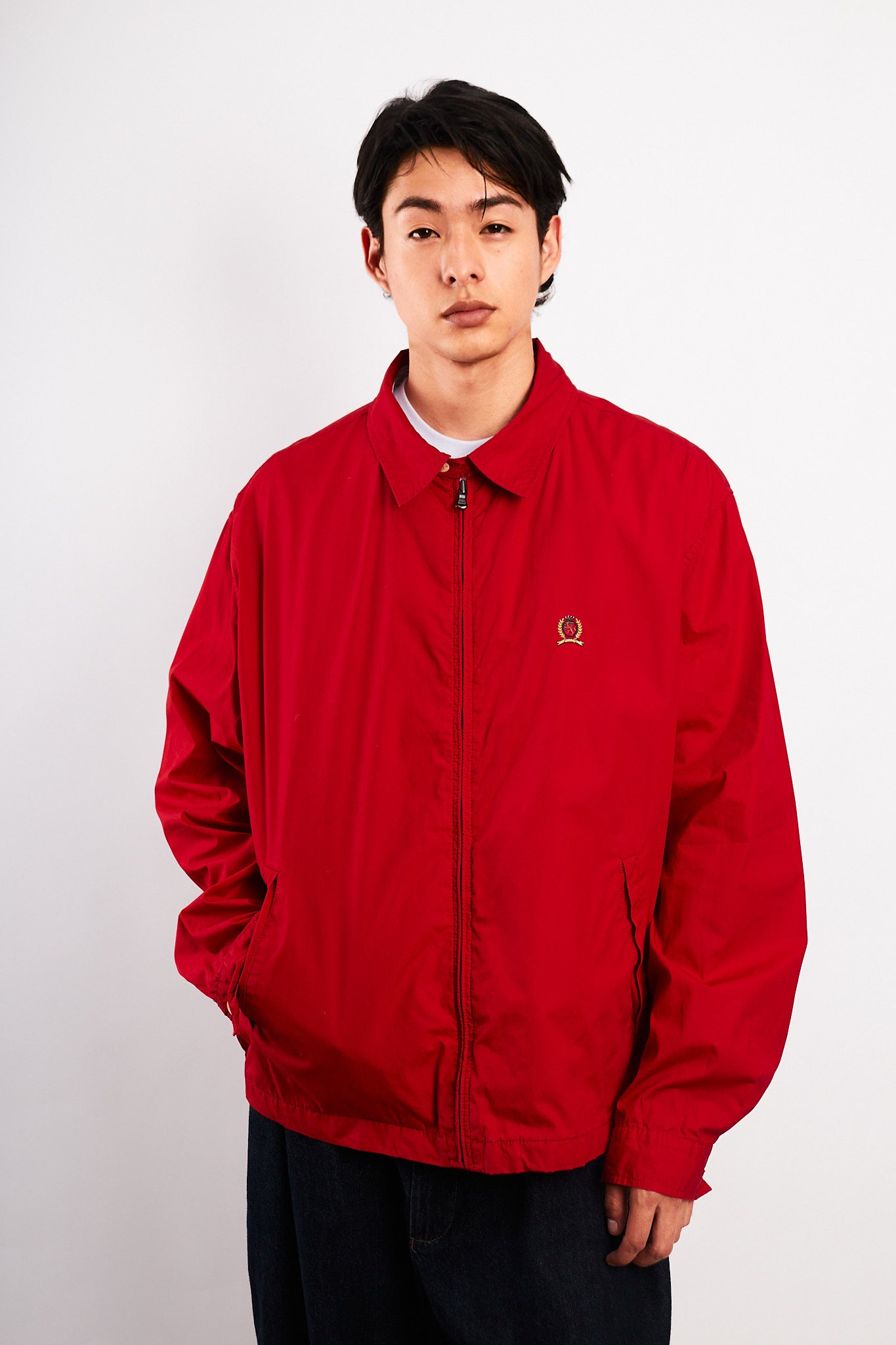 1990 Vintage Tommy Hilfiger Lion's Emblen Crimson Red Harrington (L/XL)