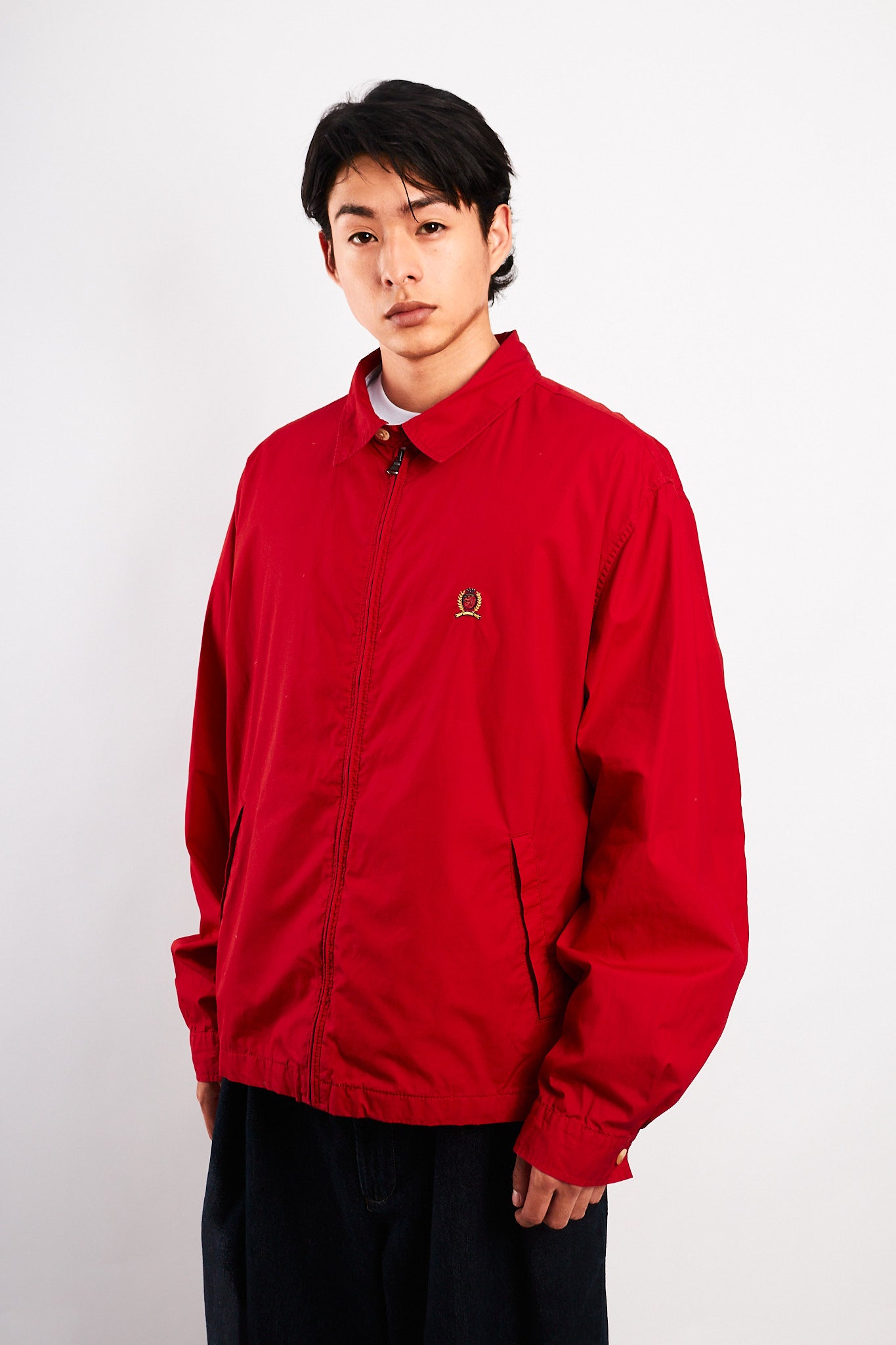 1990 Vintage Tommy Hilfiger Lion's Emblen Crimson Red Harrington (L/XL)