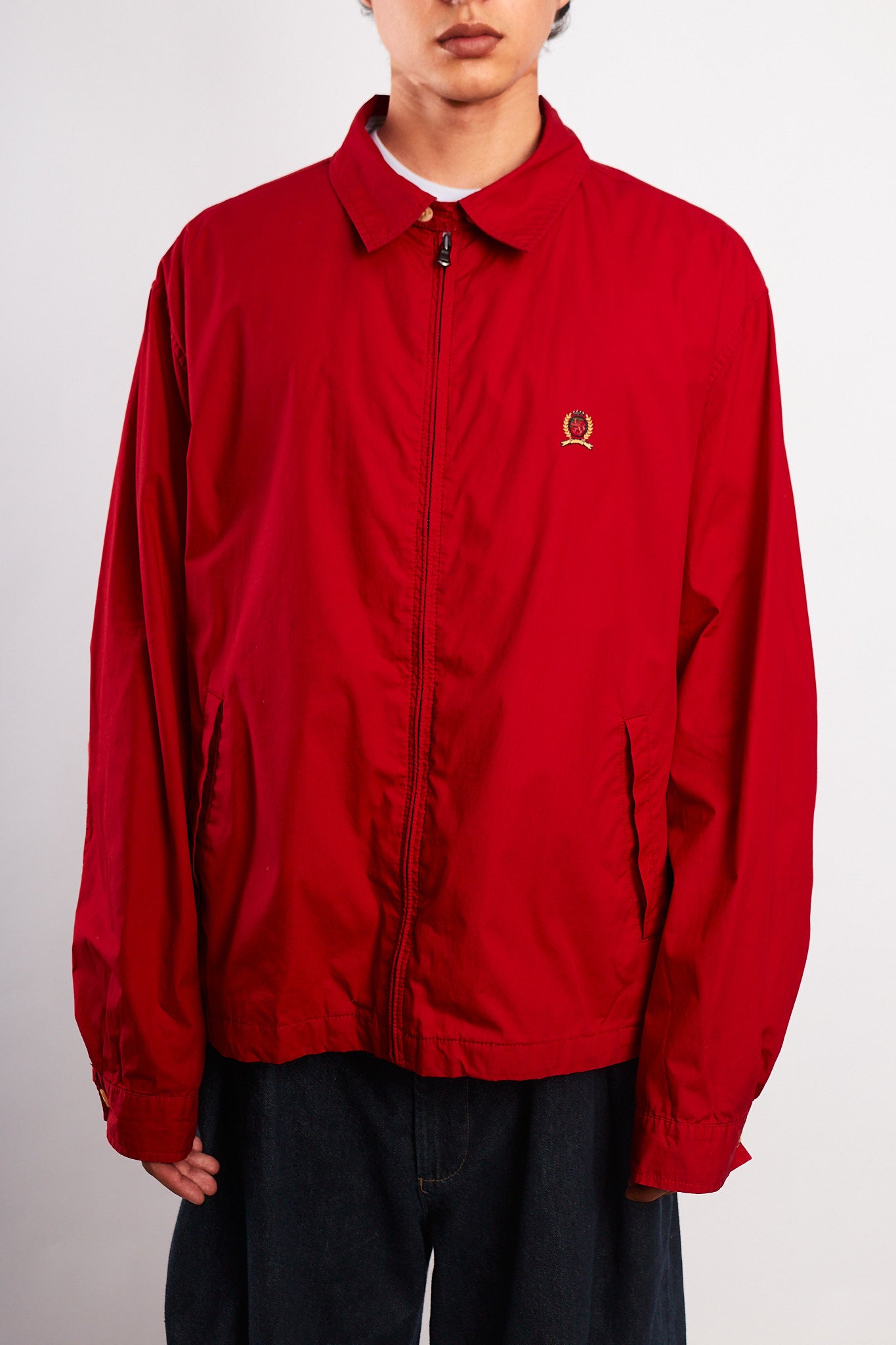 1990 Vintage Tommy Hilfiger Lion's Emblen Crimson Red Harrington (L/XL)