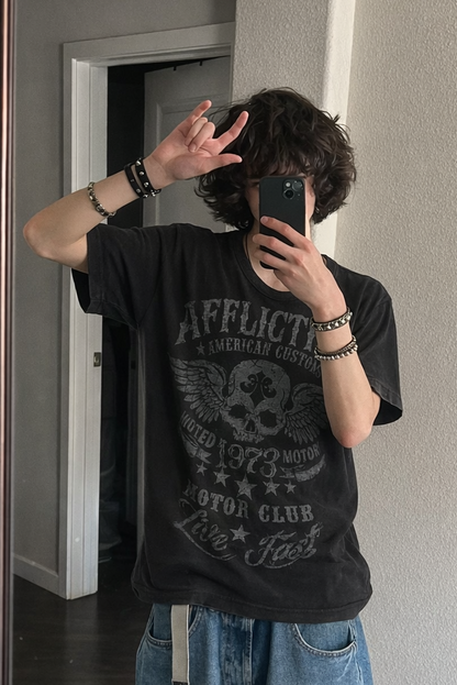 Y2K Vintage Affliction Skull Wings T-shirt (L/XL)