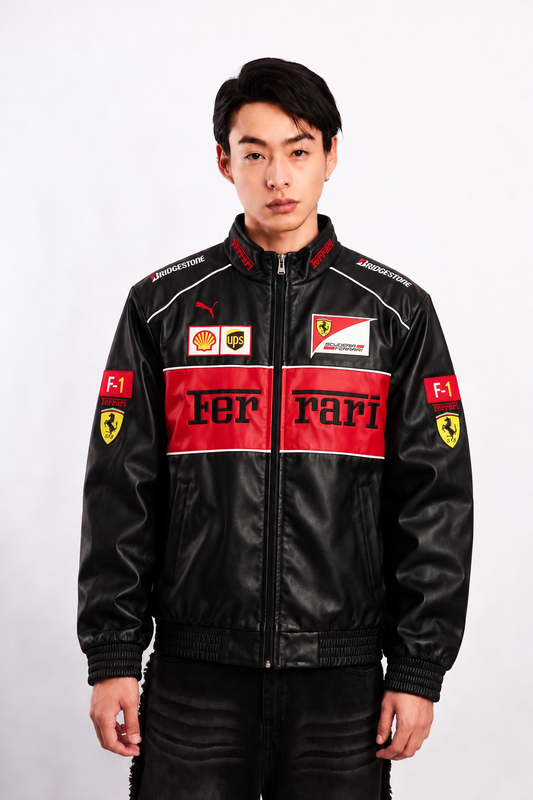 Scuderia Ferrari Vegan Red Leather Racing Jacket