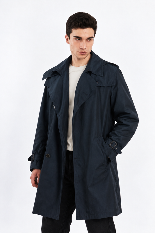 2000 Vintage Hugo Boss Navy Water Resistant Trench Coat (M/L)