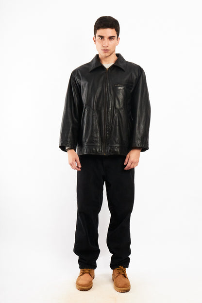 2000 Vintage Eddie Bauer Black Leather Harrington (M/L)