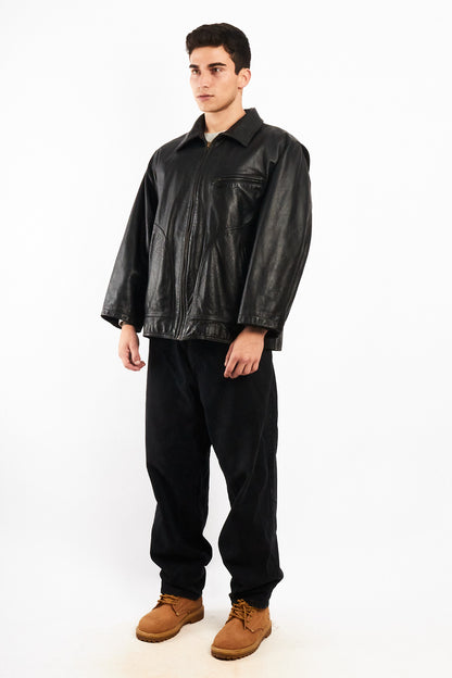 2000 Vintage Eddie Bauer Black Leather Harrington (M/L)