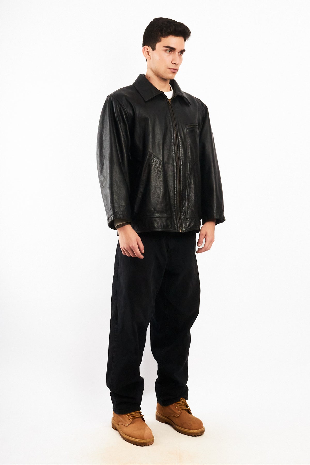2000 Vintage Eddie Bauer Black Leather Harrington (M/L)