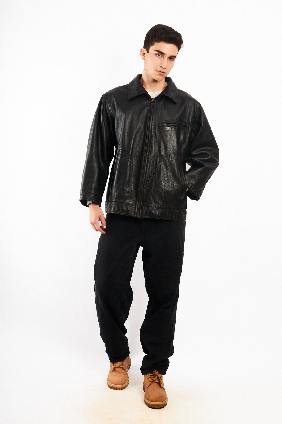 2000 Vintage Eddie Bauer Black Leather Harrington (M/L)