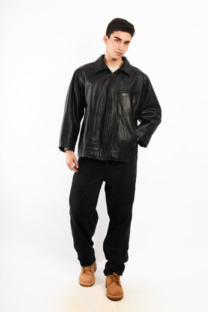 2000 Vintage Eddie Bauer Black Leather Harrington (M/L)