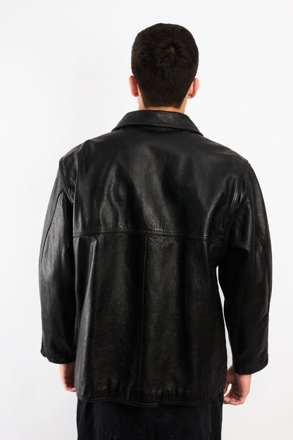 2000 Vintage Eddie Bauer Black Leather Harrington (M/L)