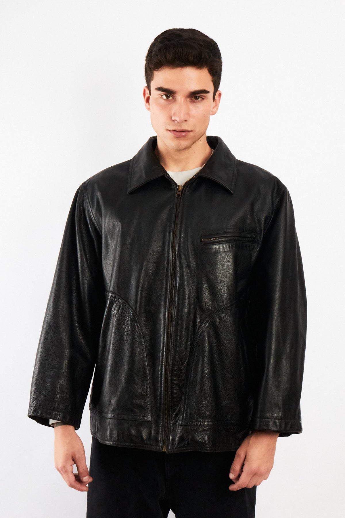 2000 Vintage Eddie Bauer Black Leather Harrington (M/L)