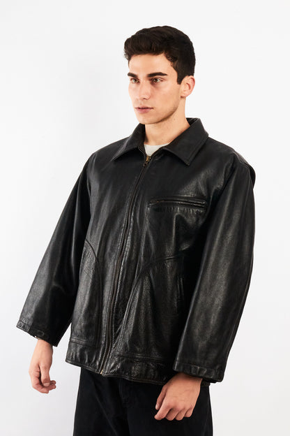 2000 Vintage Eddie Bauer Black Leather Harrington (M/L)