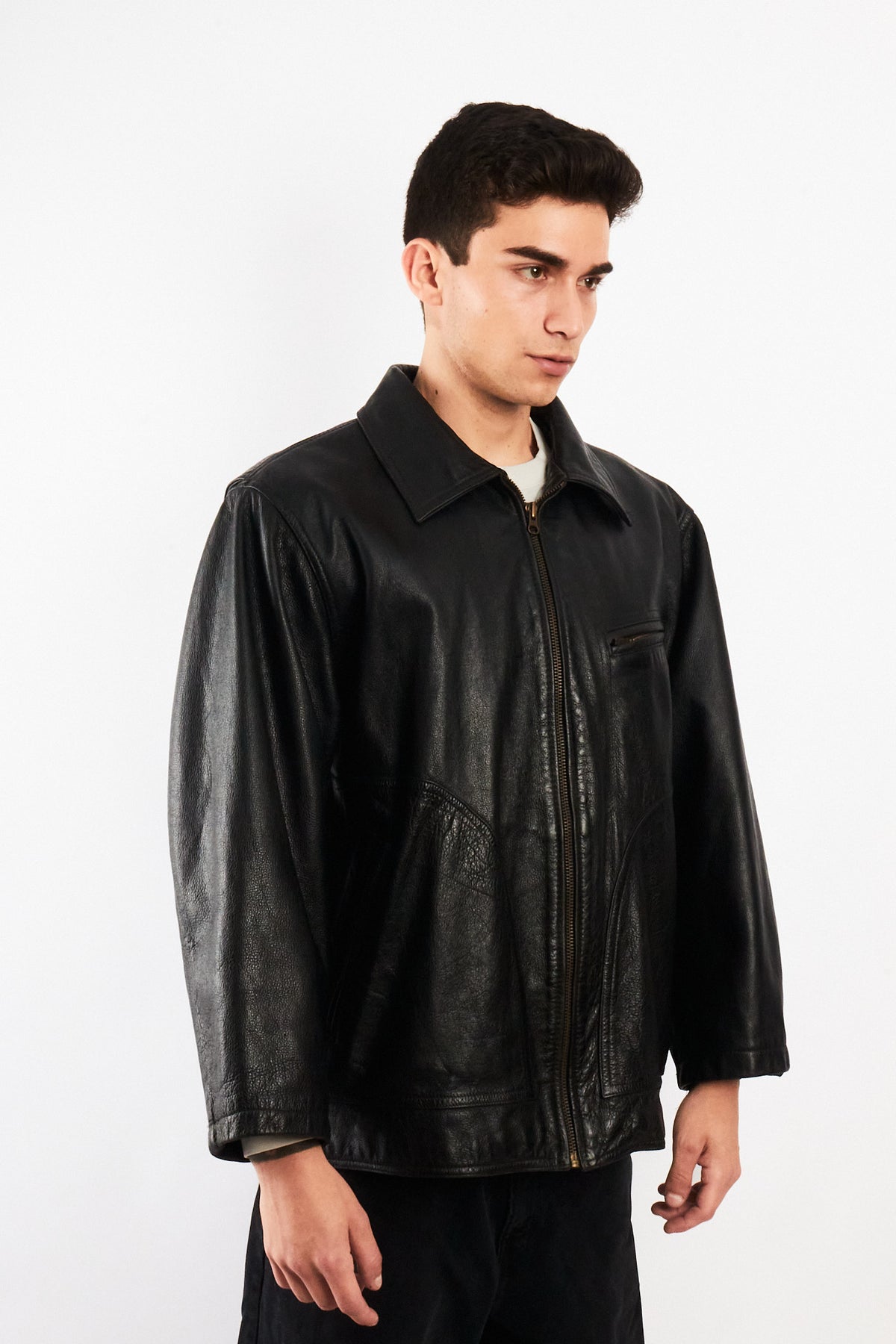 2000 Vintage Eddie Bauer Black Leather Harrington (M/L)