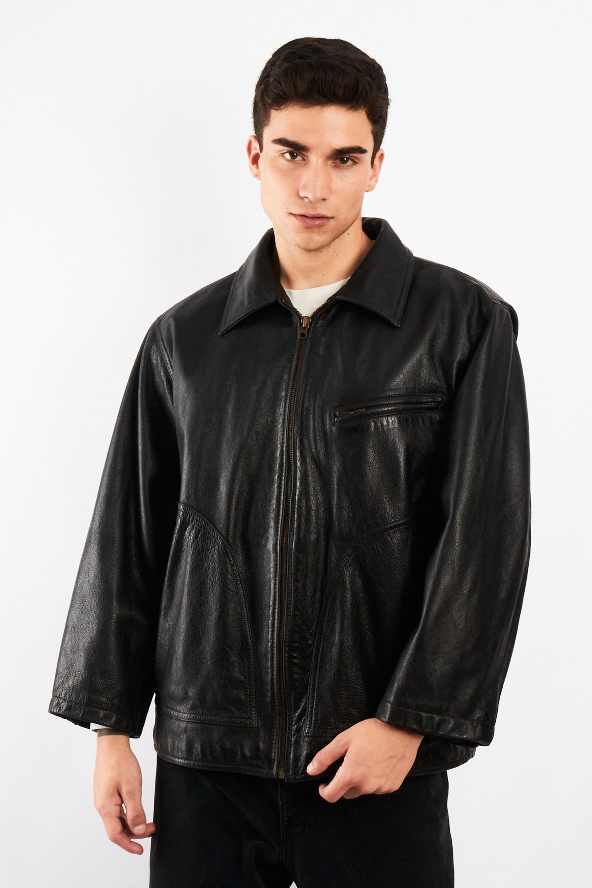 2000 Vintage Eddie Bauer Black Leather Harrington (M/L)
