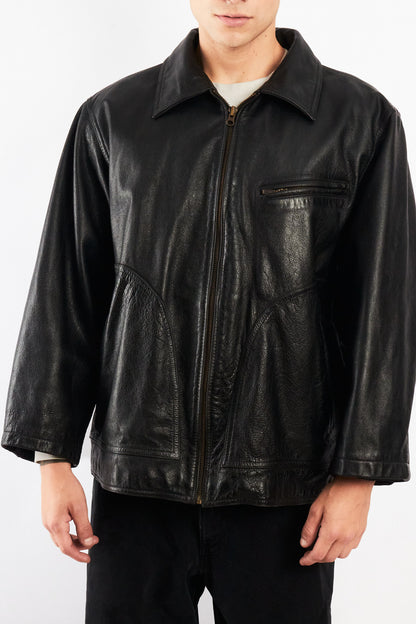 2000 Vintage Eddie Bauer Black Leather Harrington (M/L)