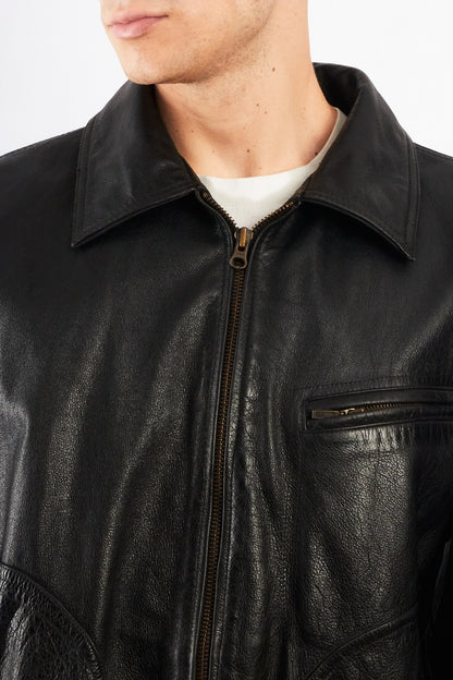 2000 Vintage Eddie Bauer Black Leather Harrington (M/L)