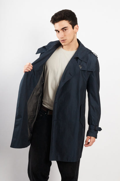 2000 Vintage Hugo Boss Navy Water Resistant Trench Coat (M/L)