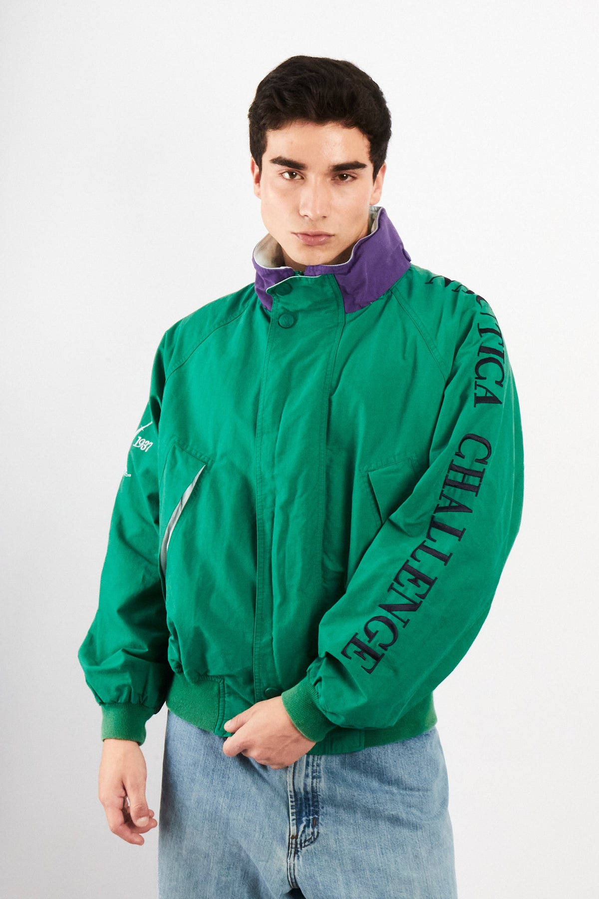 1990 Vintage Nautica Challenge J-Class 1930 Spellout Jacket (M/L)