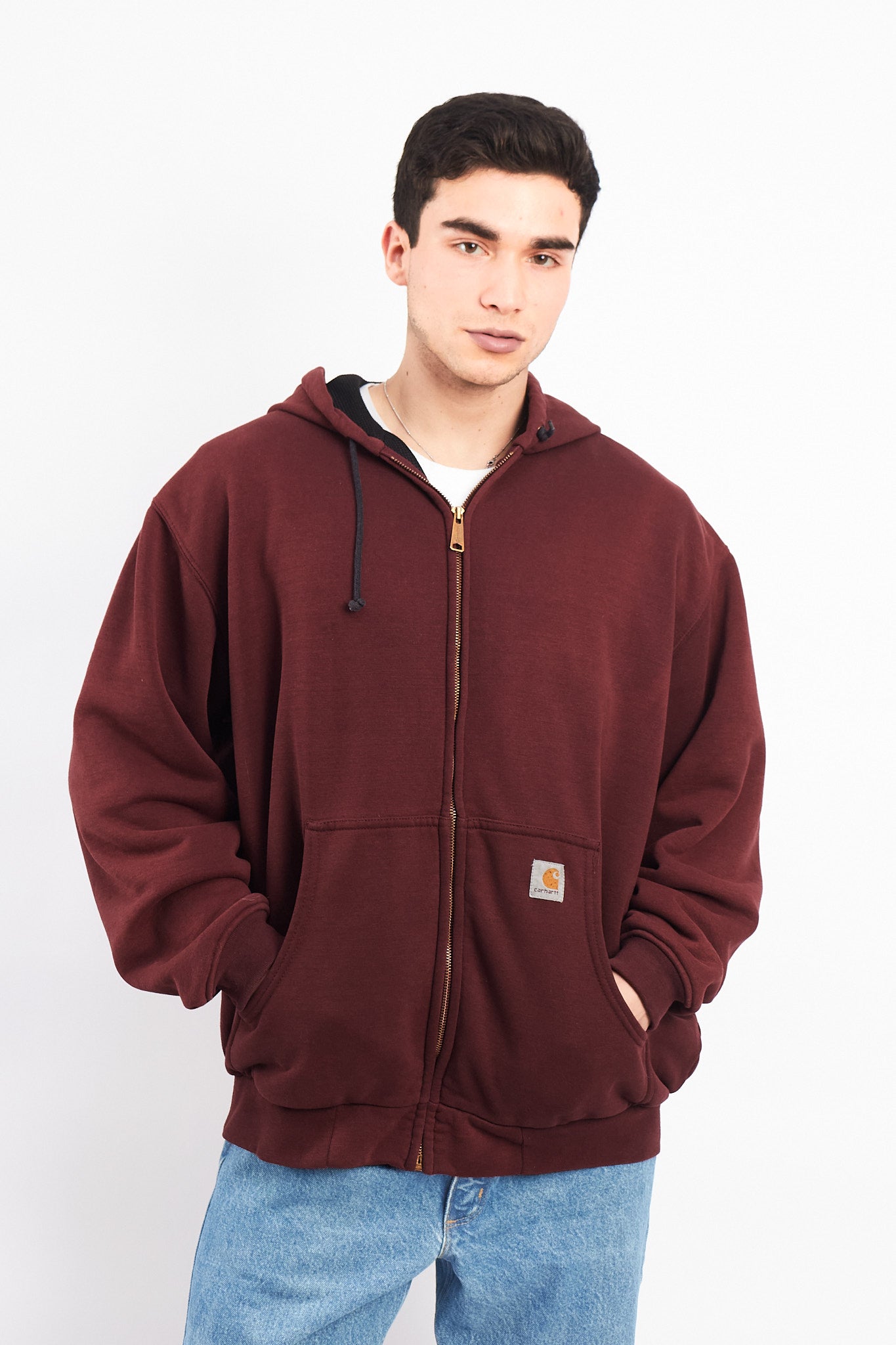 Vintage Carhartt Port Wine Heavy Cotton Hooded Jacket (L)