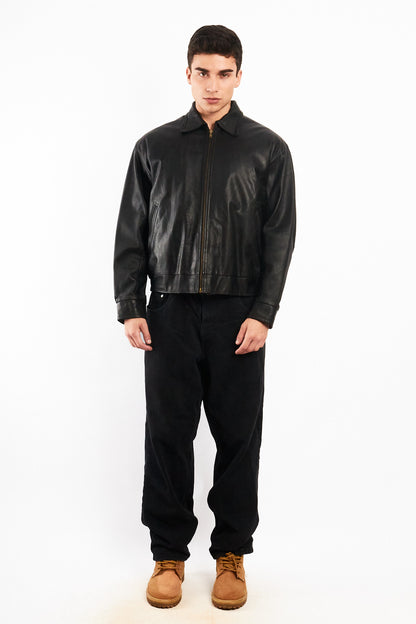 2000 Vintage Black Leather Harrington Jacket (M)