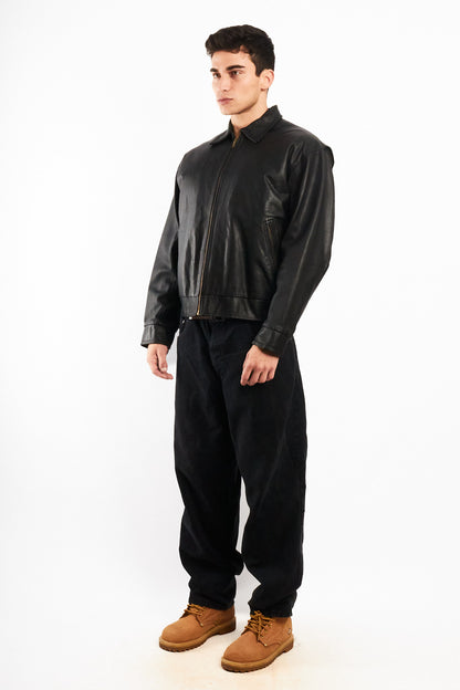 2000 Vintage Black Leather Harrington Jacket (M)