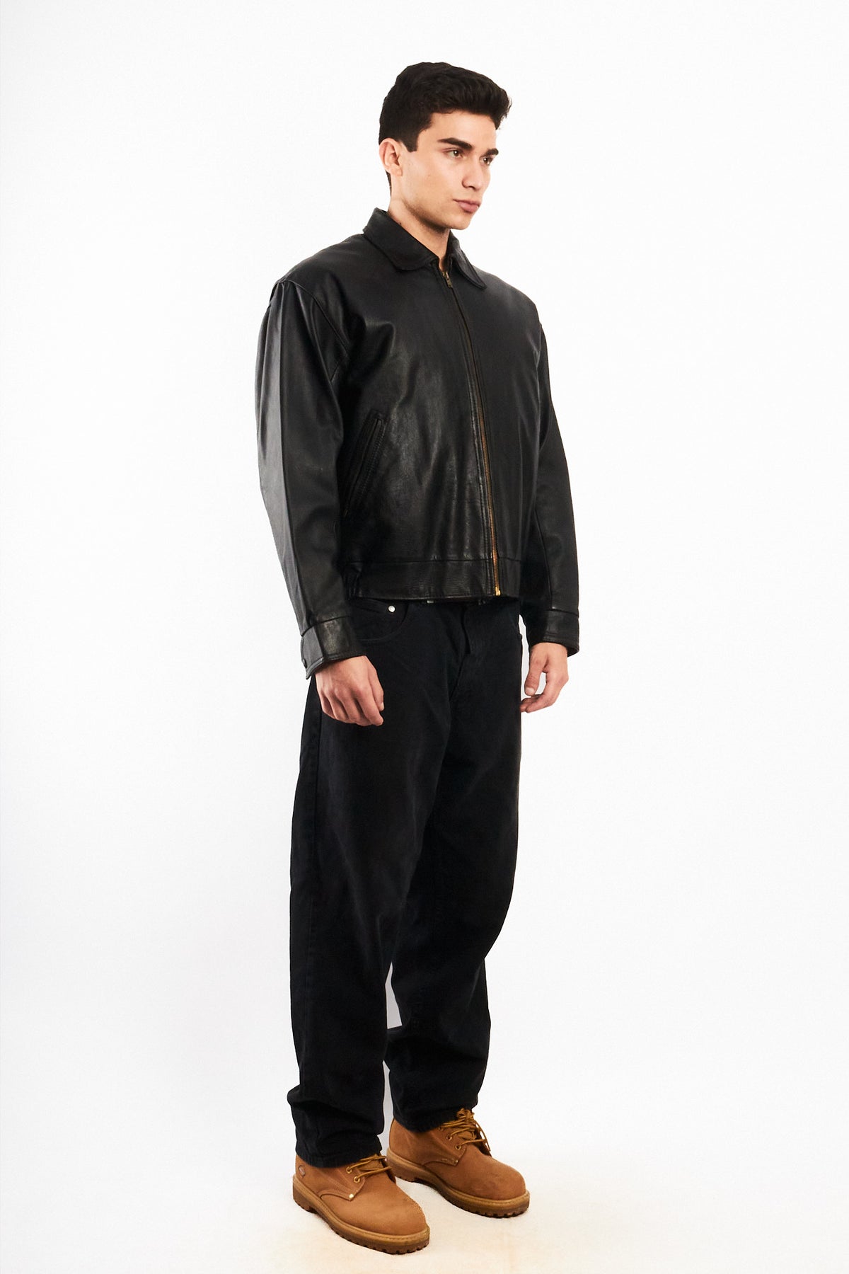 2000 Vintage Black Leather Harrington Jacket (M)