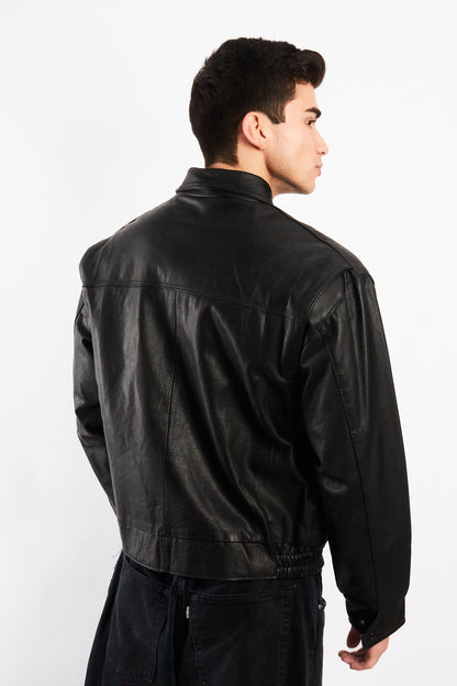 2000 Vintage Black Leather Harrington Jacket (M)