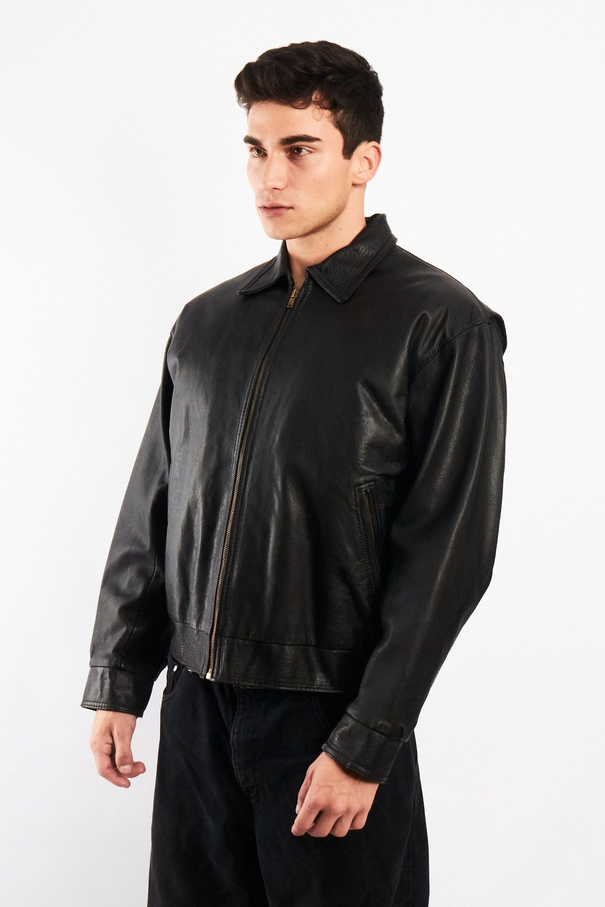 2000 Vintage Black Leather Harrington Jacket (M)