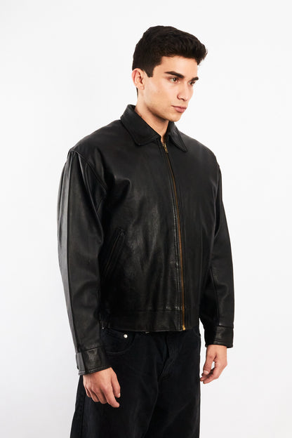 2000 Vintage Black Leather Harrington Jacket (M)