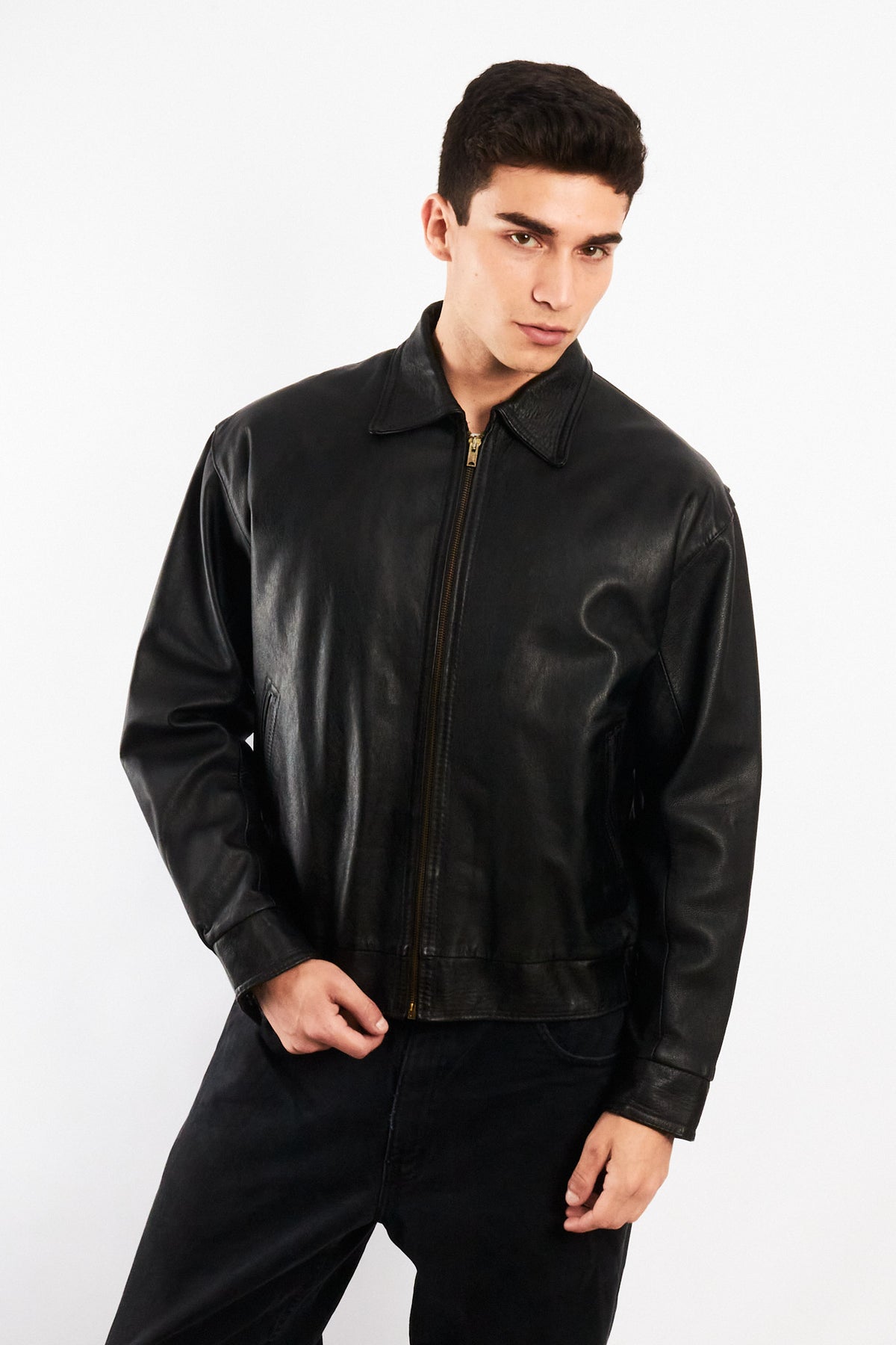 2000 Vintage Black Leather Harrington Jacket (M)