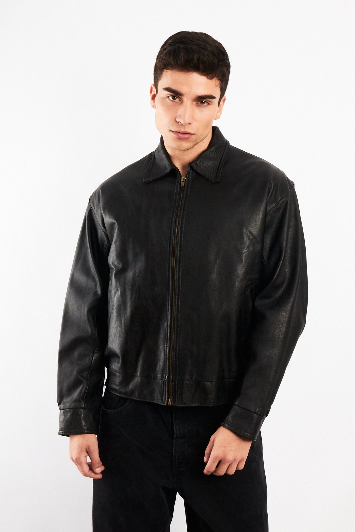 2000 Vintage Black Leather Harrington Jacket (M)