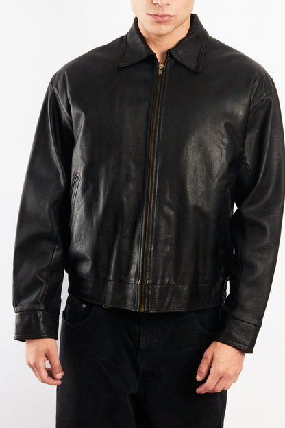 2000 Vintage Black Leather Harrington Jacket (M)