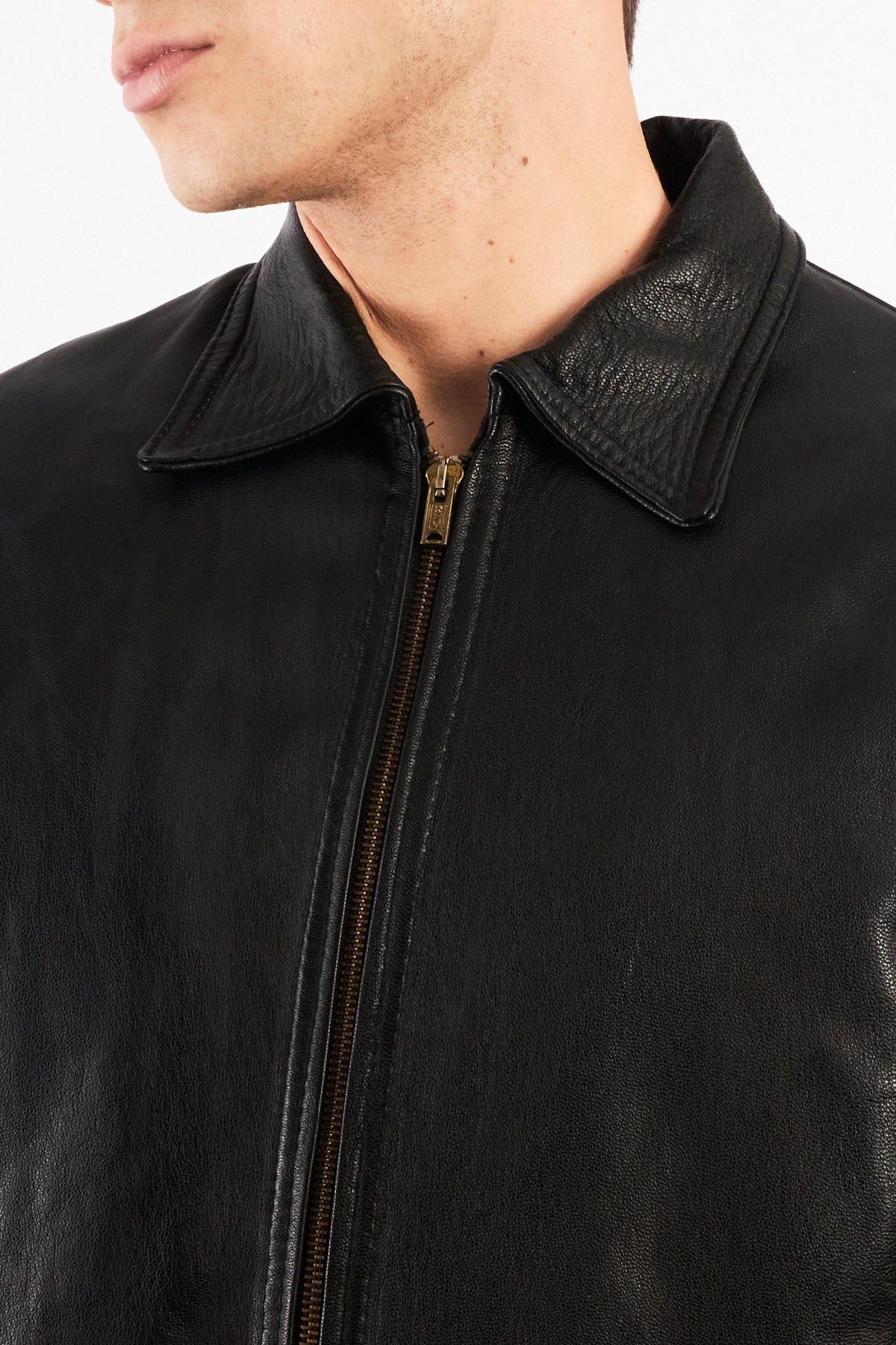 2000 Vintage Black Leather Harrington Jacket (M)