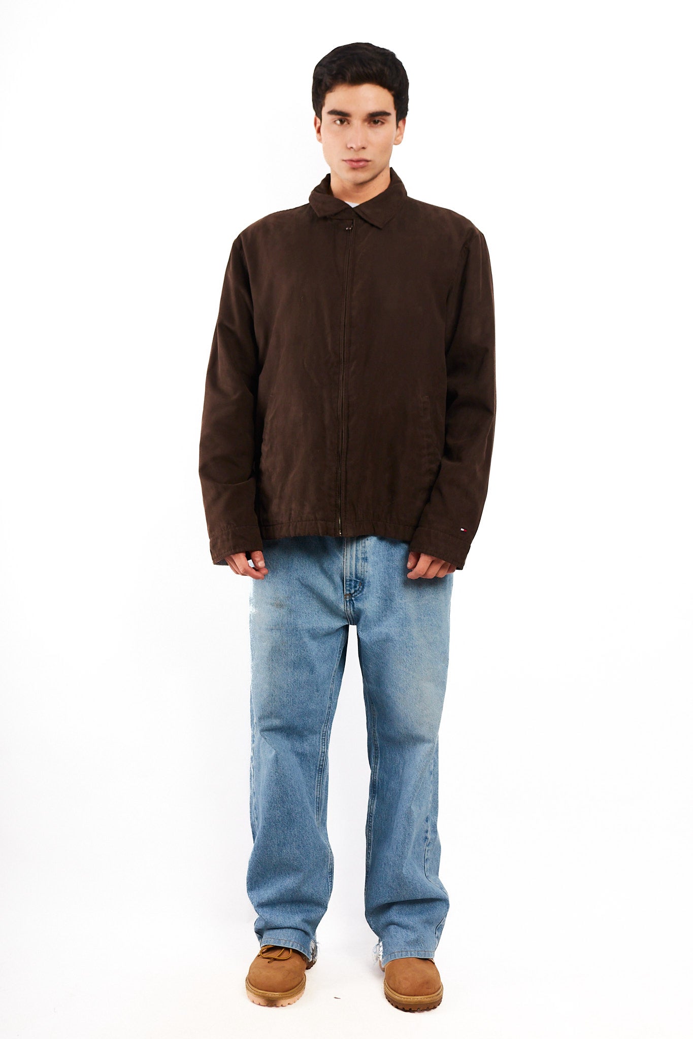 2000 Vintage Tommy Hilfiger Coffee Peachskin Harrington (L/XL)