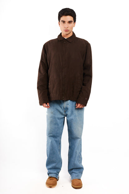 2000 Vintage Tommy Hilfiger Coffee Peachskin Harrington (L/XL)