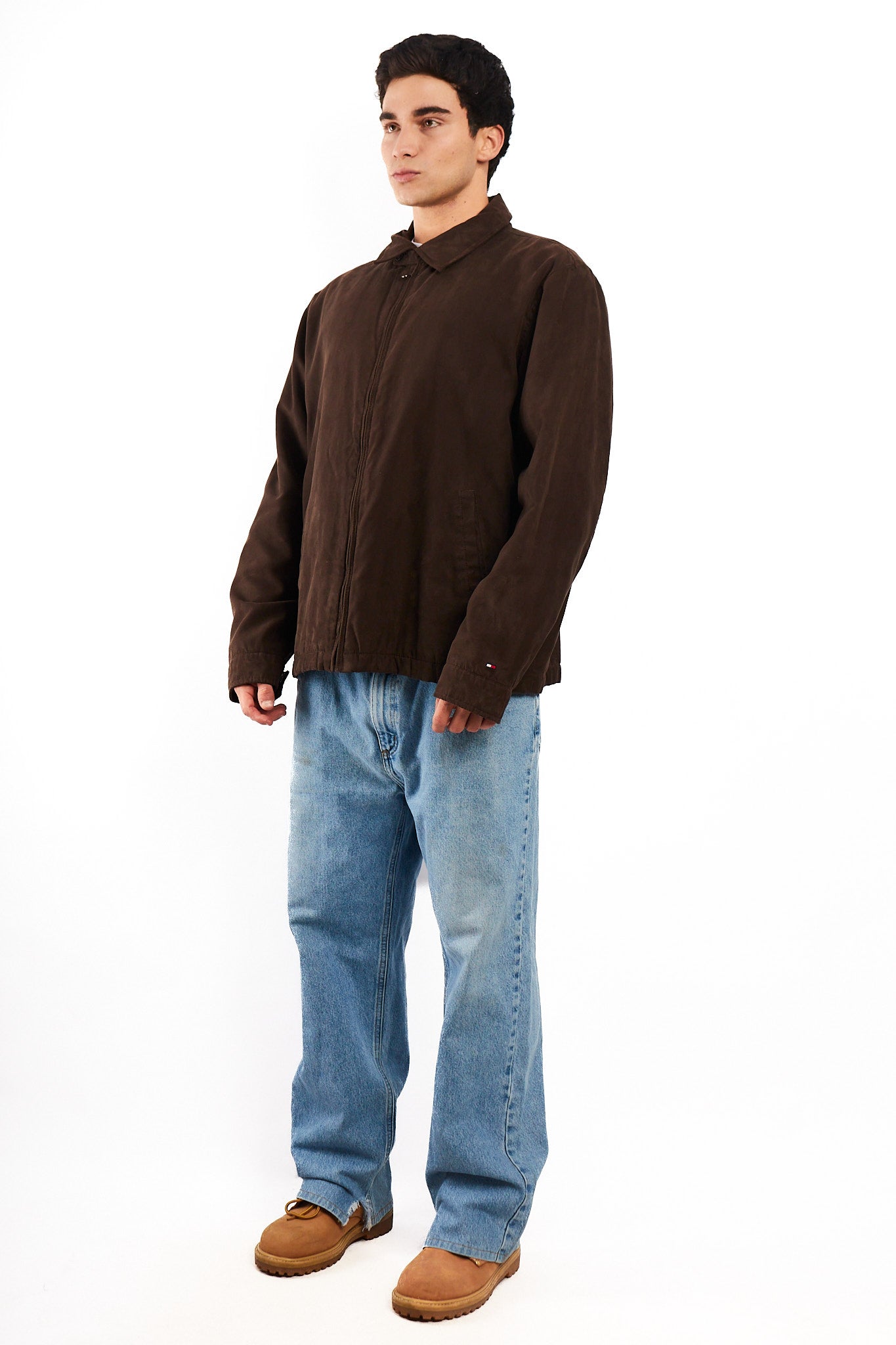 2000 Vintage Tommy Hilfiger Coffee Peachskin Harrington (L/XL)