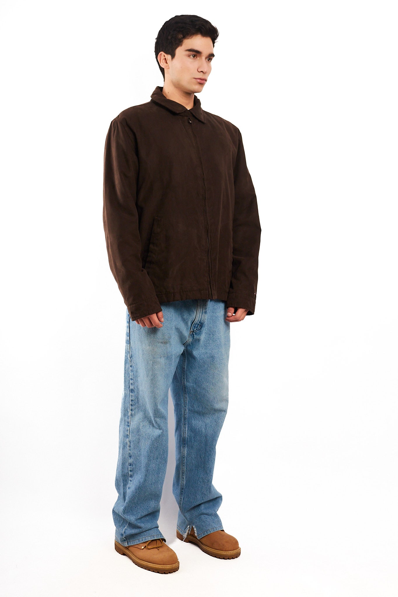 2000 Vintage Tommy Hilfiger Coffee Peachskin Harrington (L/XL)