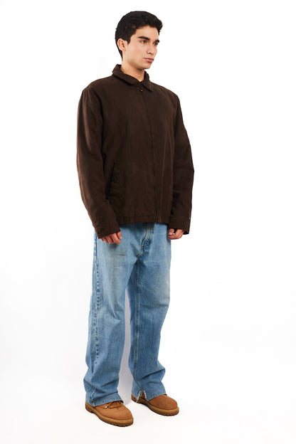 2000 Vintage Tommy Hilfiger Coffee Peachskin Harrington (L/XL)
