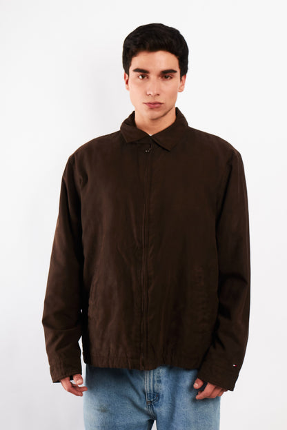 2000 Vintage Tommy Hilfiger Coffee Peachskin Harrington (L/XL)