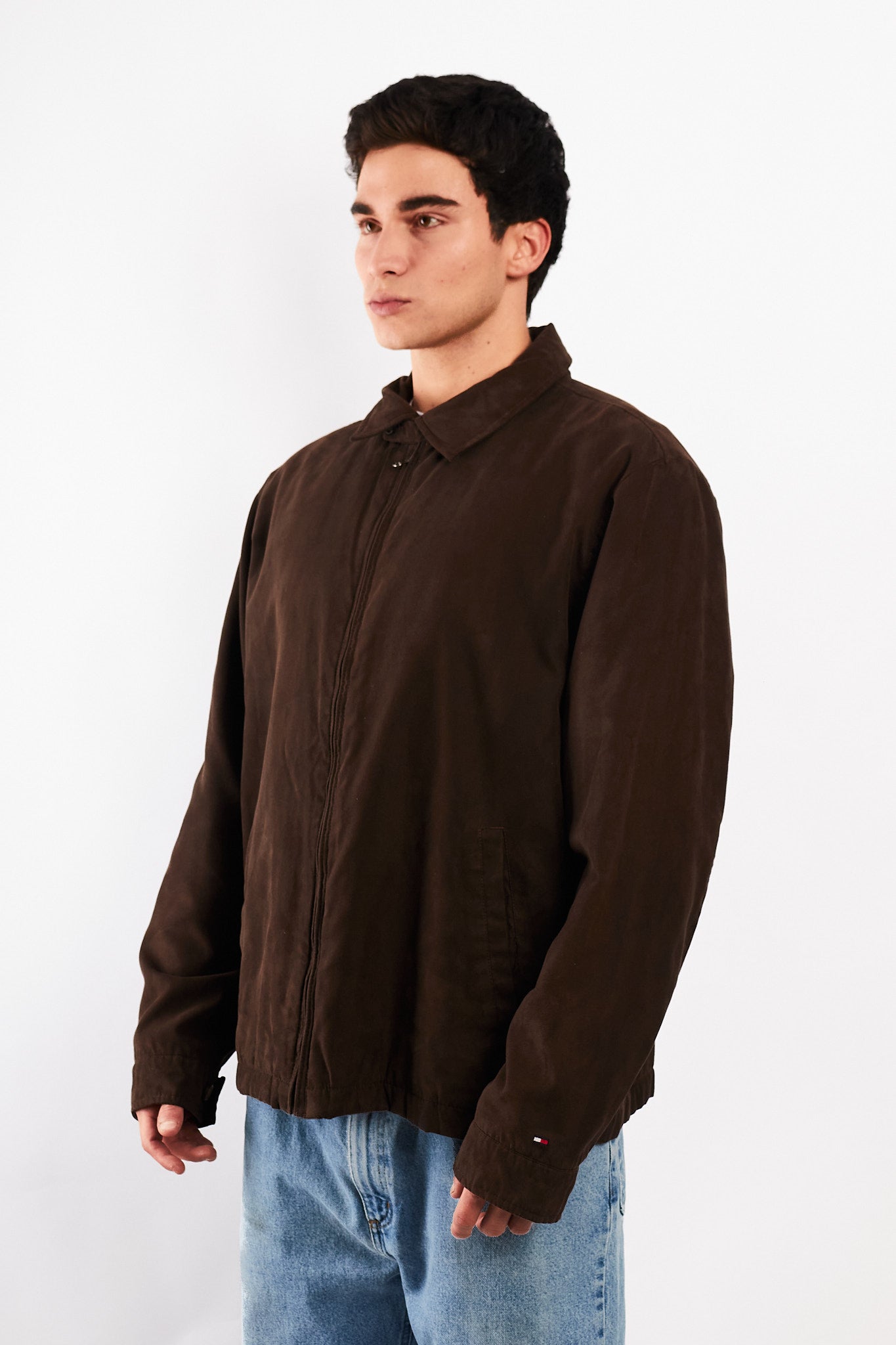2000 Vintage Tommy Hilfiger Coffee Peachskin Harrington (L/XL)