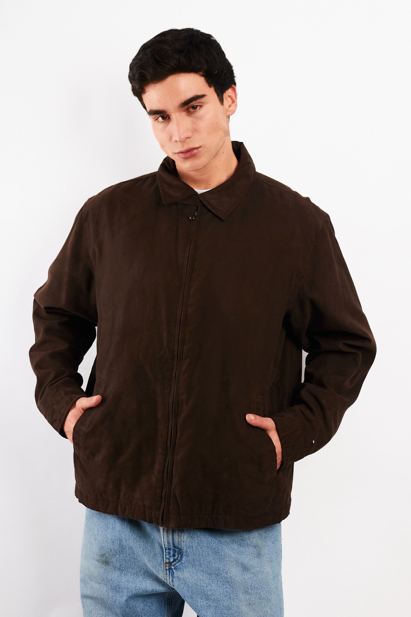 2000 Vintage Tommy Hilfiger Coffee Peachskin Harrington (L/XL)
