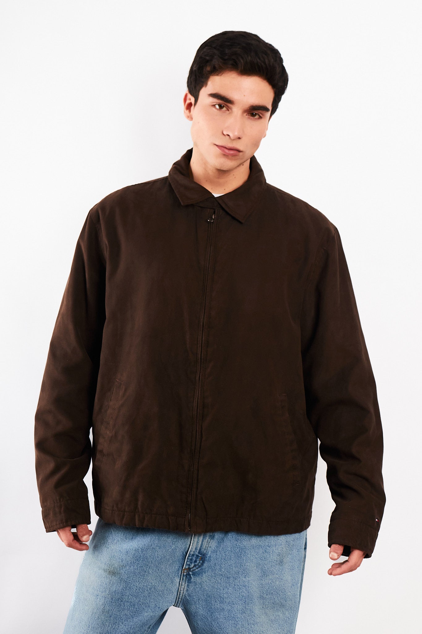 2000 Vintage Tommy Hilfiger Coffee Peachskin Harrington (L/XL)
