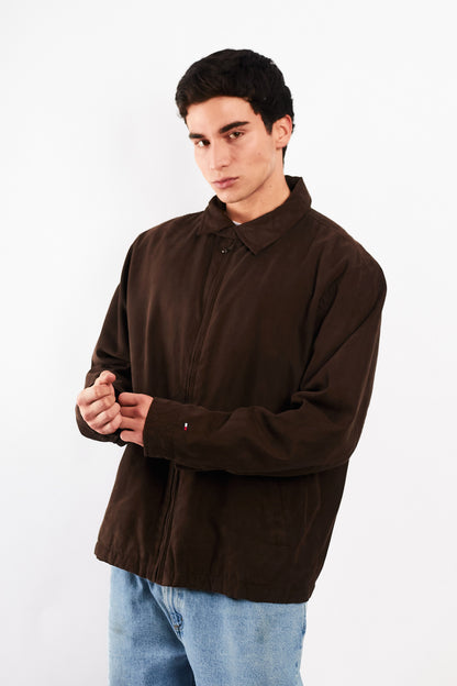 2000 Vintage Tommy Hilfiger Coffee Peachskin Harrington (L/XL)