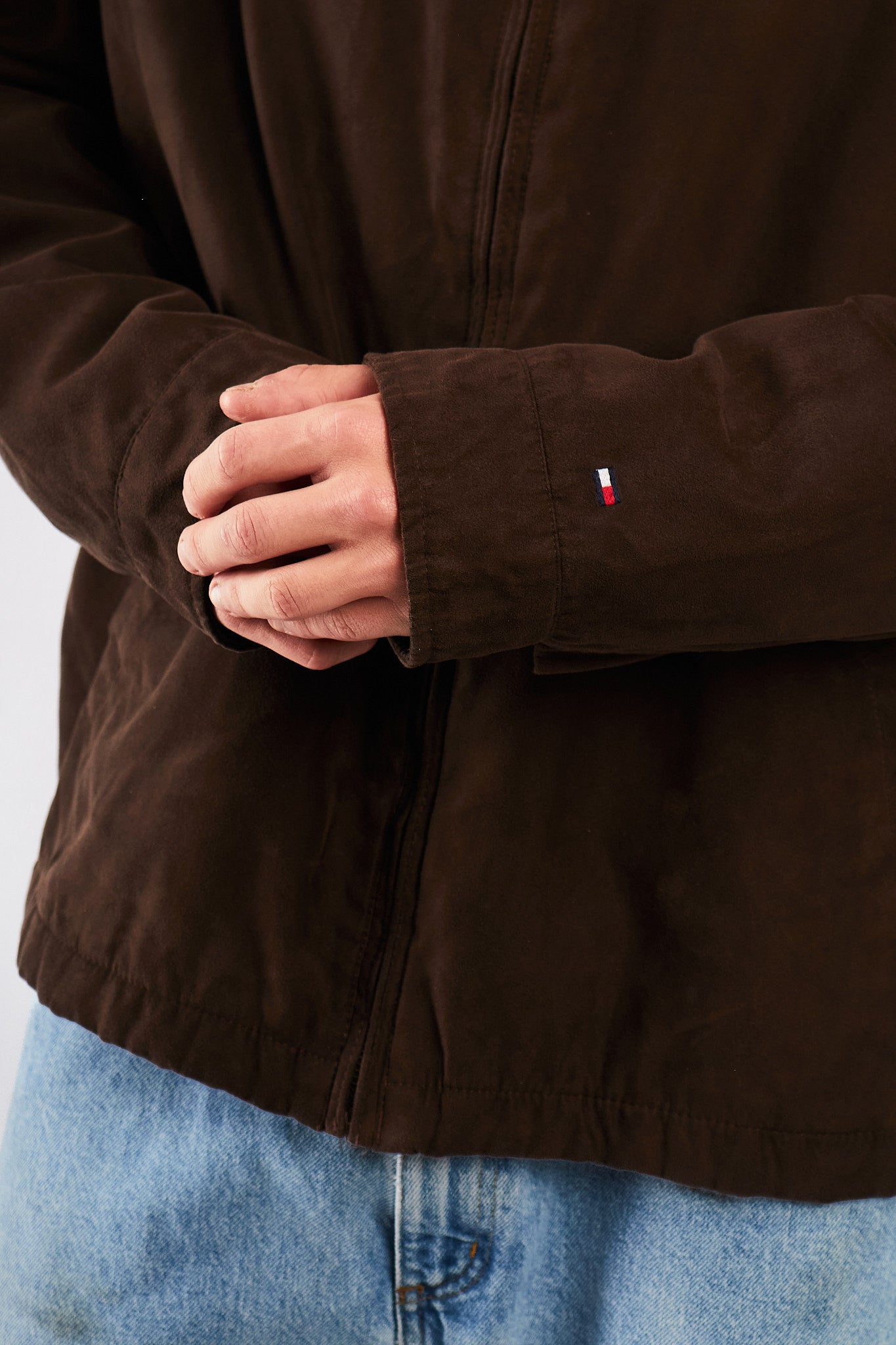 2000 Vintage Tommy Hilfiger Coffee Peachskin Harrington (L/XL)