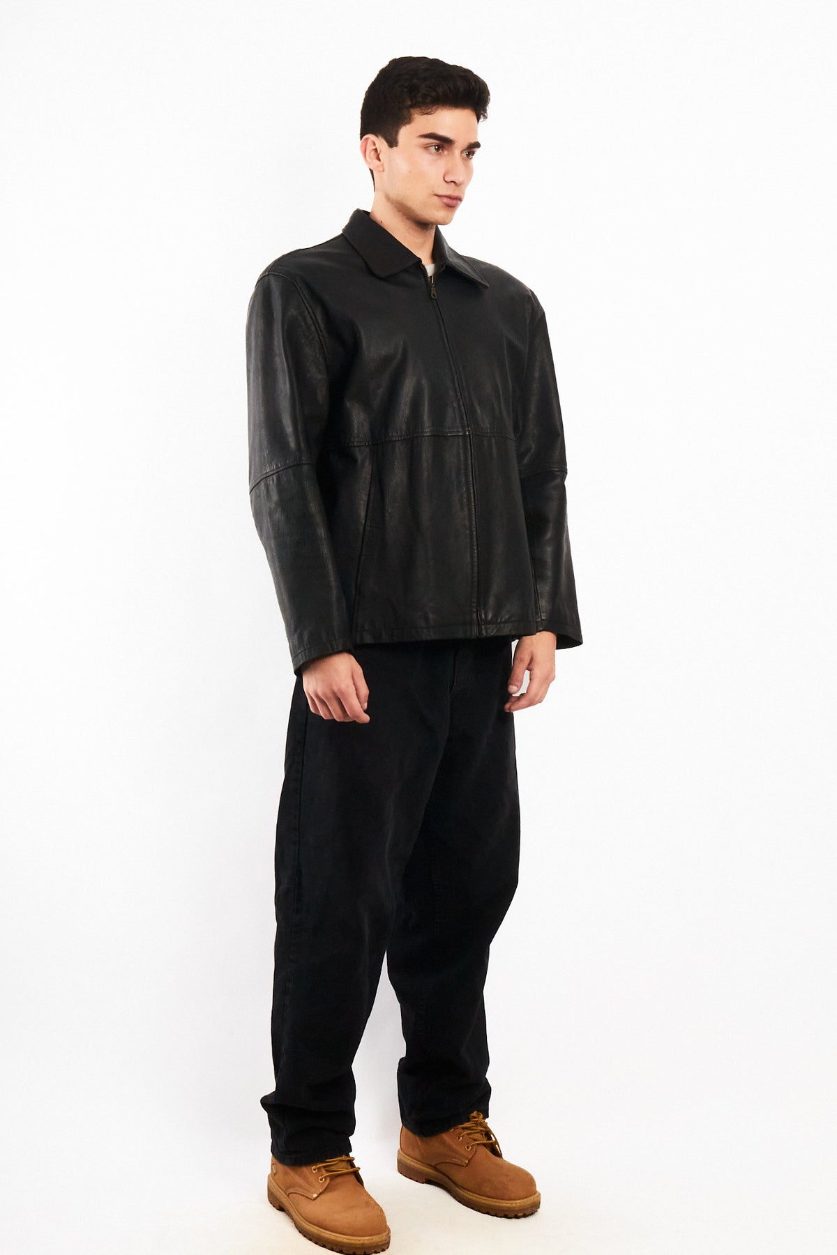 2000 Vintage Black Leather Harrington Jacket (M/L)